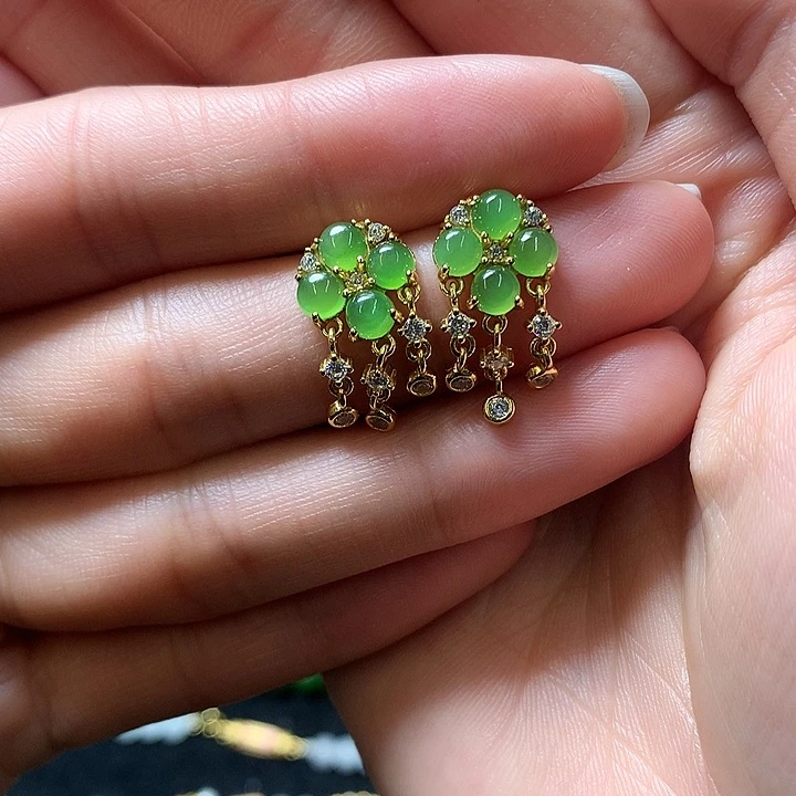 和田玉耳饰银S925镶嵌