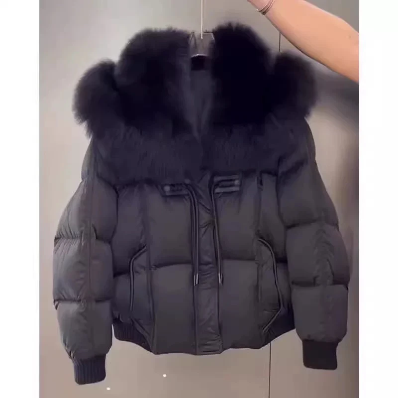 韩版洋气面包服女小香风保暖加绒加厚大毛领棉服外套