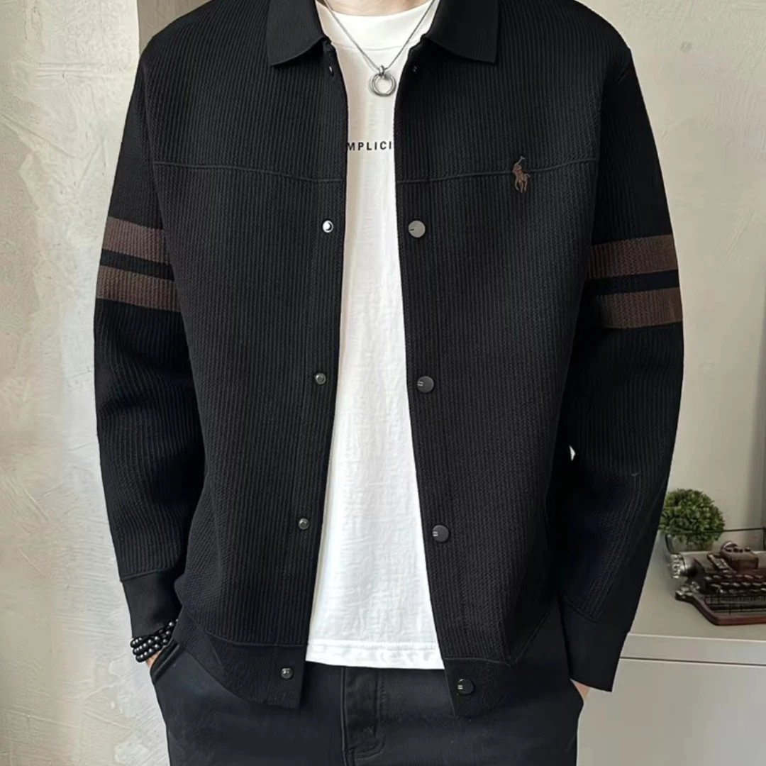 2025秋冬新款开衫男士潮牌翻领修身针织带设计感毛衣早秋冬上衣