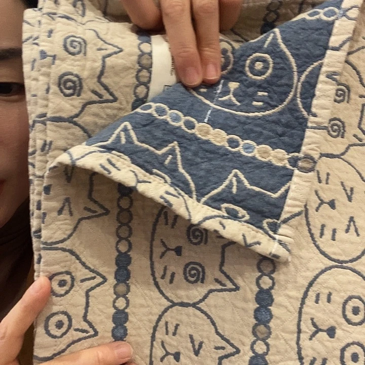 棉水洗纱小猫咪枕巾全棉