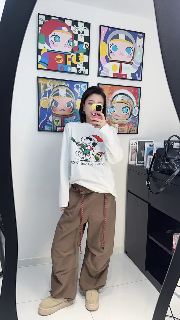 圆领中长款吸汗T恤时尚夏季半袖休闲韩版百搭白色长袖印花