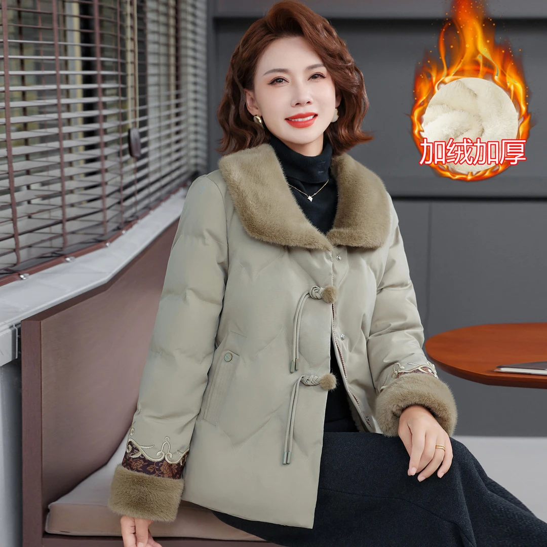 啄木鸟式妈妈冬装加绒加厚棉袄外套中老年女冬季外套贵夫
