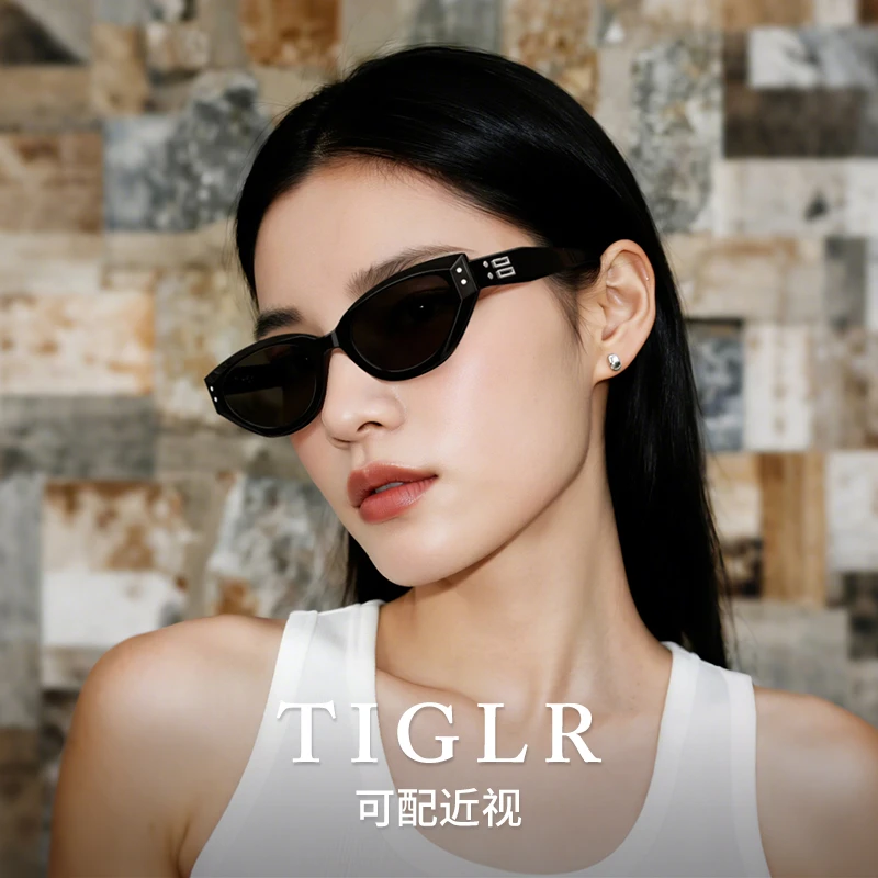 帝格勒高级感窄框猫眼墨镜女款方圆脸可配近视防紫外线偏光太阳镜
