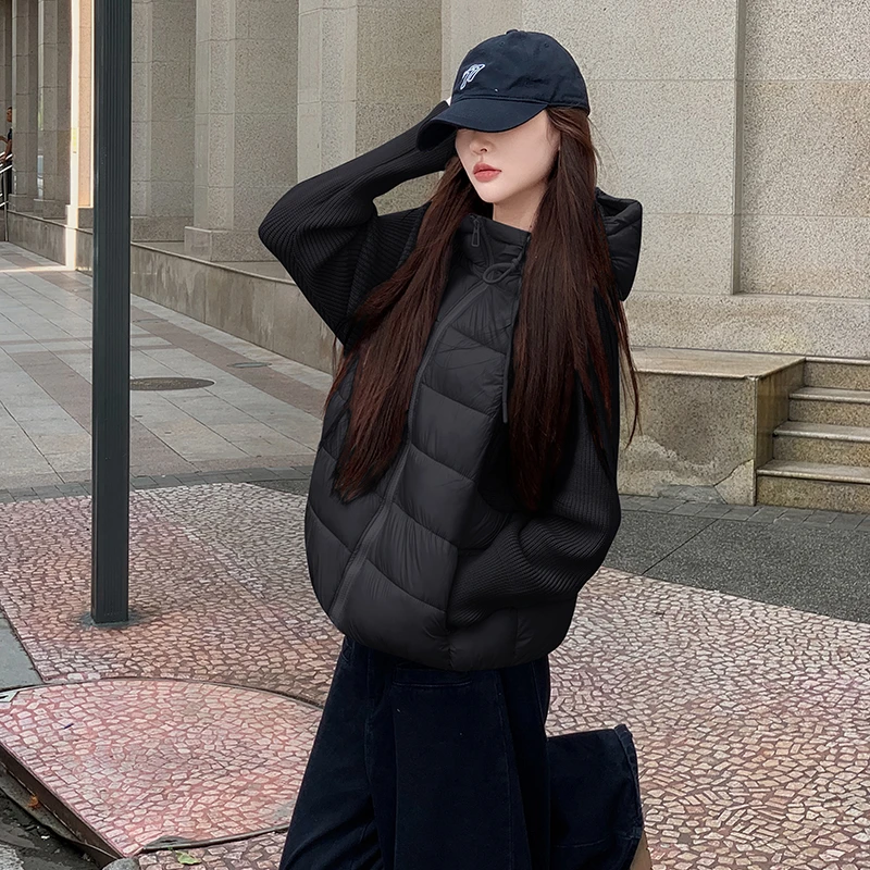 外套女款爆款2025新款 轻薄拼接短款棉服针织女士网红保暖棉衣潮