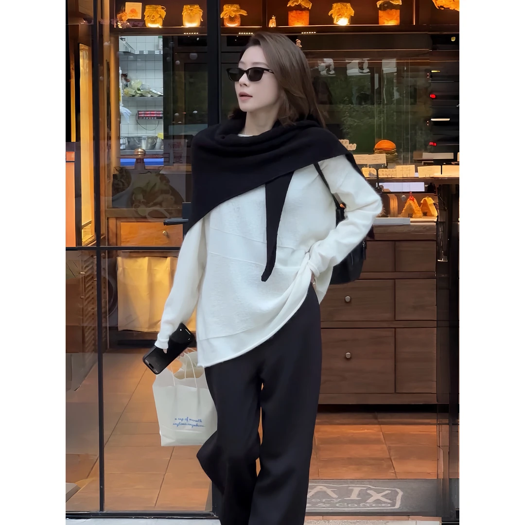 【老板周】小众设计 秋冬新品卷边肌理感廓形针织上衣