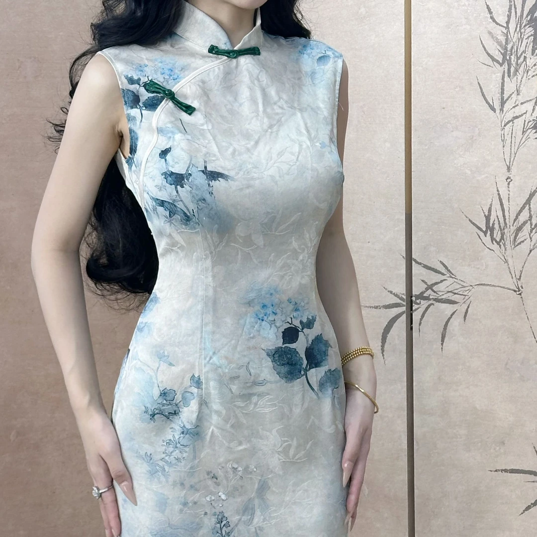 画报夫人秋季新款原创自制新中式显白港工旗袍连衣裙  港工晚香玉
