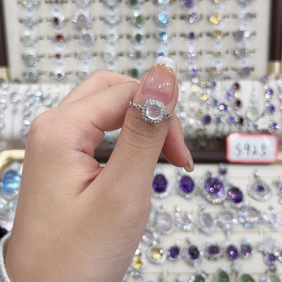 蛇纹石玉银S925镶嵌戒指