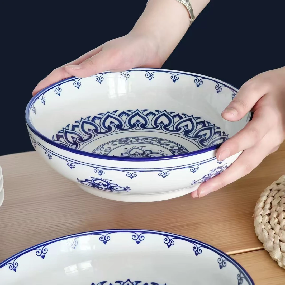 【灼瓷】9英寸宝石蓝青花华彩大汤碗2只装釉下彩工艺大汤碗吃面大碗