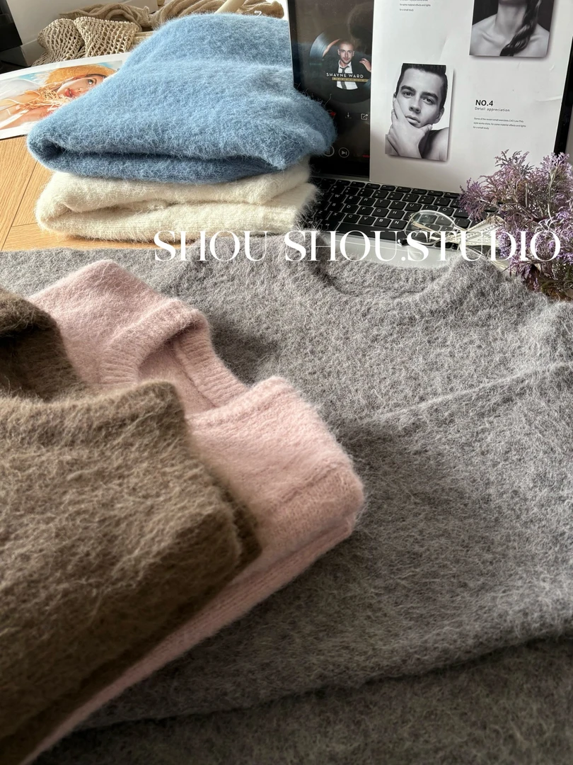 【瘦瘦】浣熊毛衣-大码羊毛圆领大大件显瘦软糯宽松套头毛衣S02039