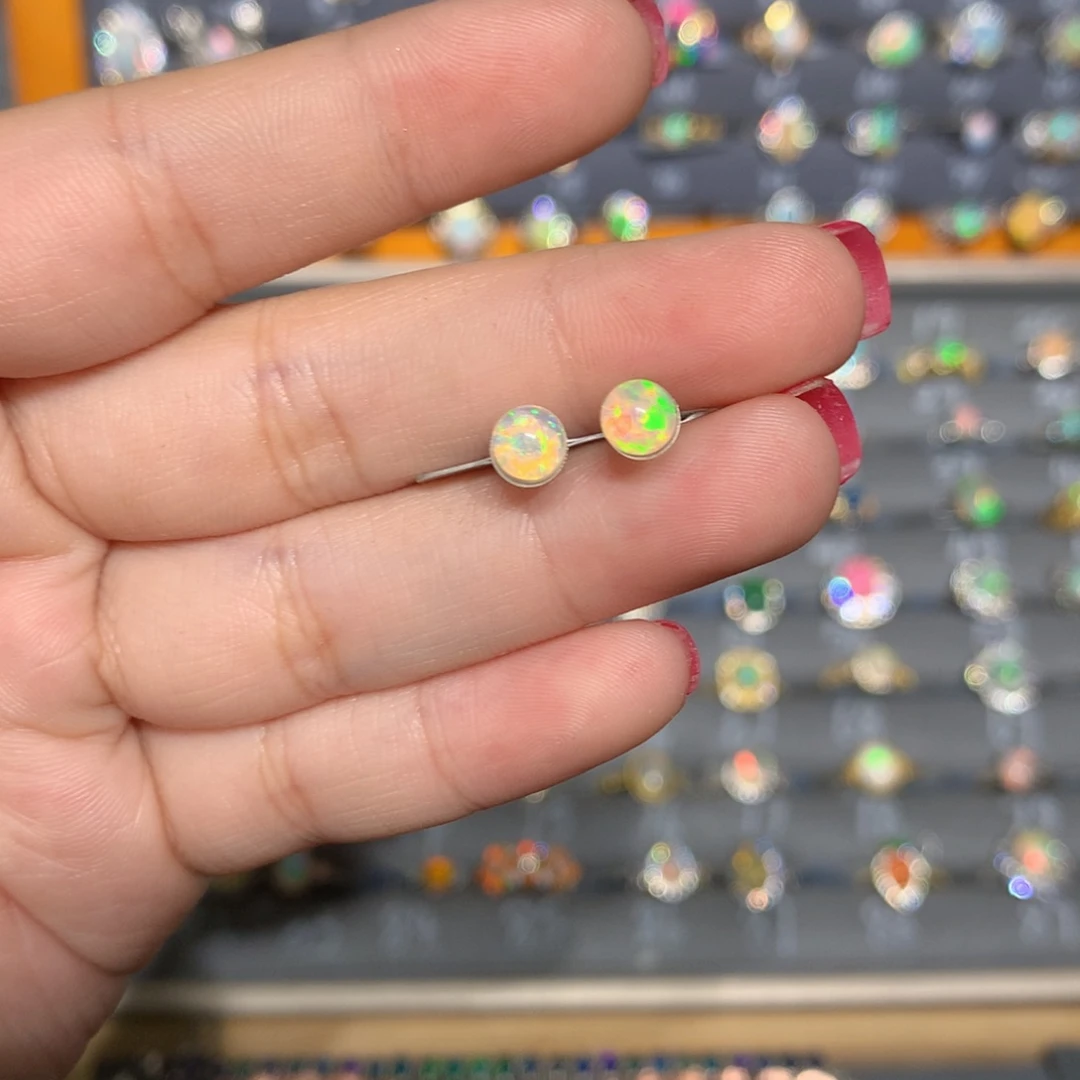 银S925镶嵌欧泊欧泊耳饰l