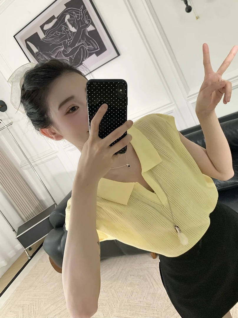 夏季女款POLO领宽松显瘦飞袖竹节麻针织T恤上衣