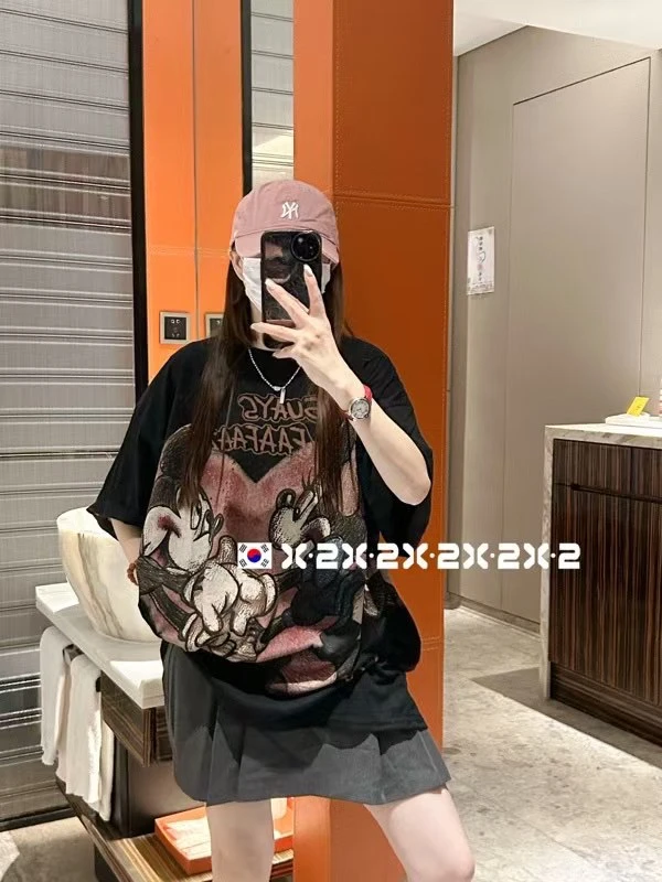 三色雪花棉双米奇宽松体恤