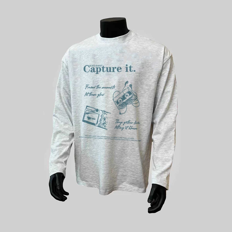 300克重磅！新款慵懒风上衣宽松爆款显瘦T恤长袖街头风圆领印花ins