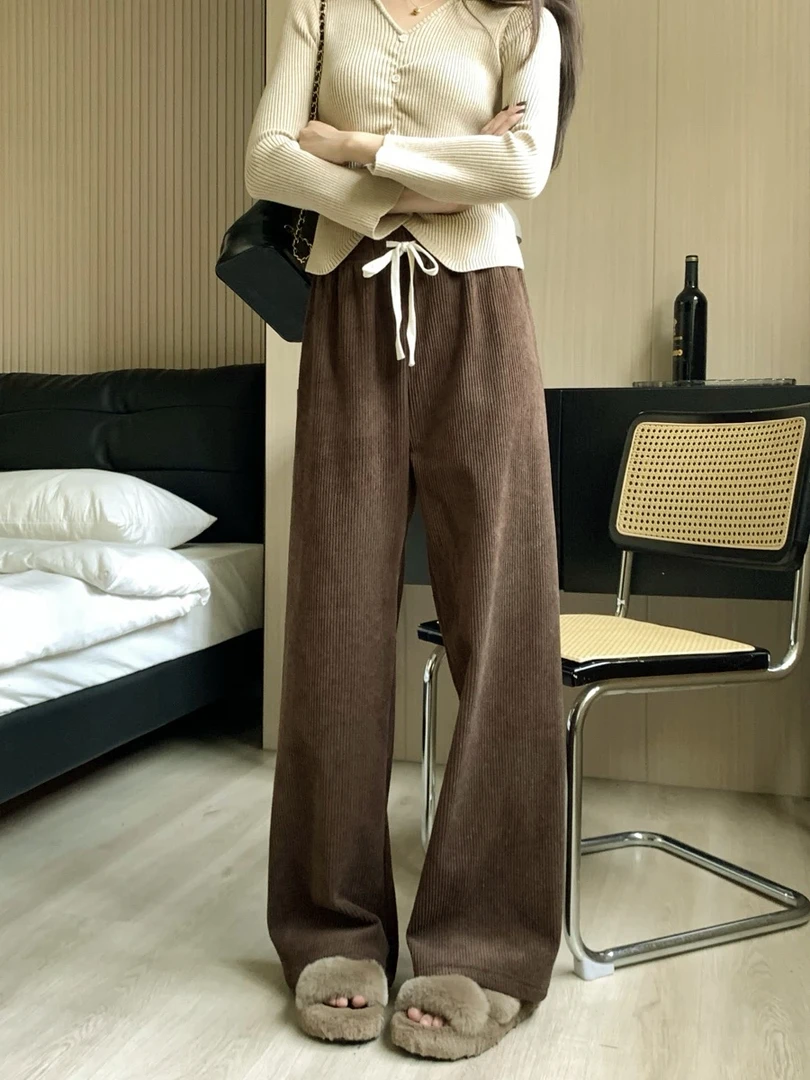 69【加绒加厚】时尚抽绳设计窄版阔腿雪尼尔休闲裤