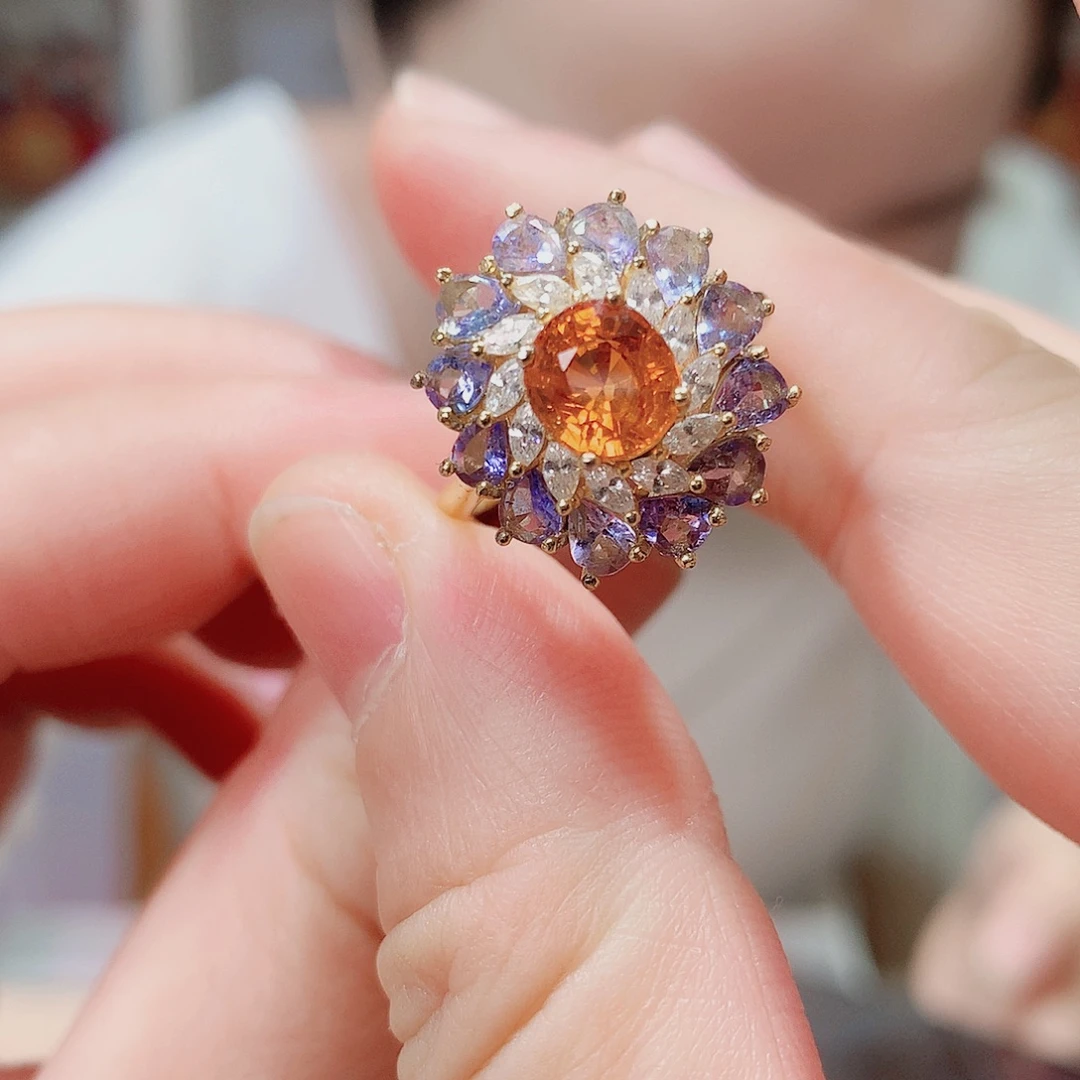 银S925镶嵌戒指石榴石（芬达石）