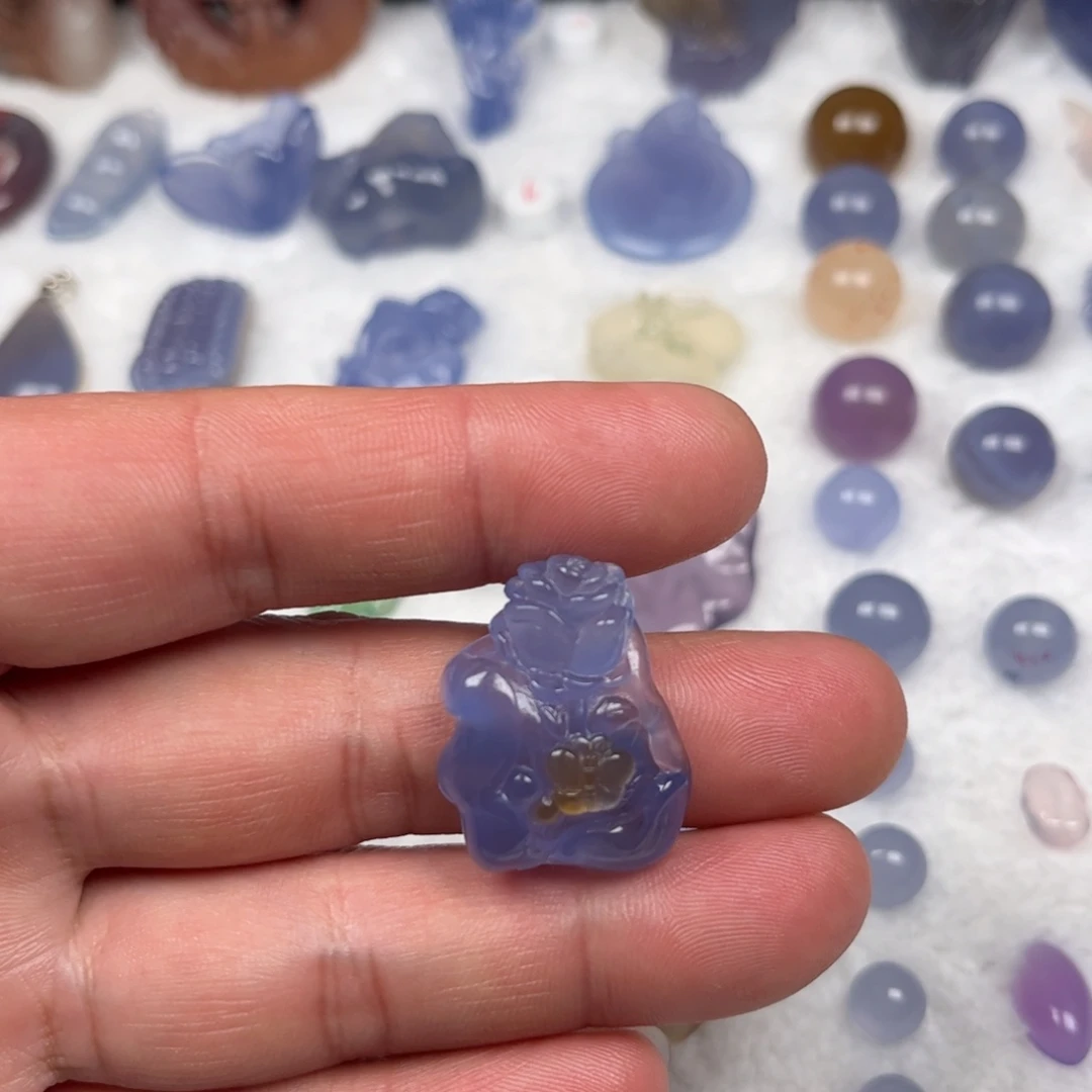 玛瑙/玉髓未镶嵌吊坠(不含链)蓝玛瑙玫瑰花