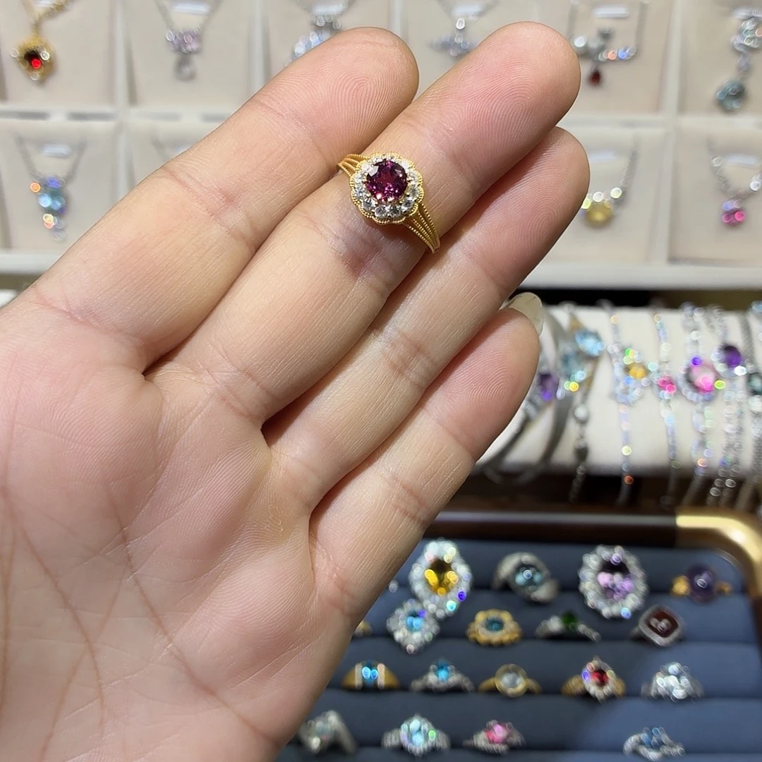 银S925镀金镶嵌戒指石榴石