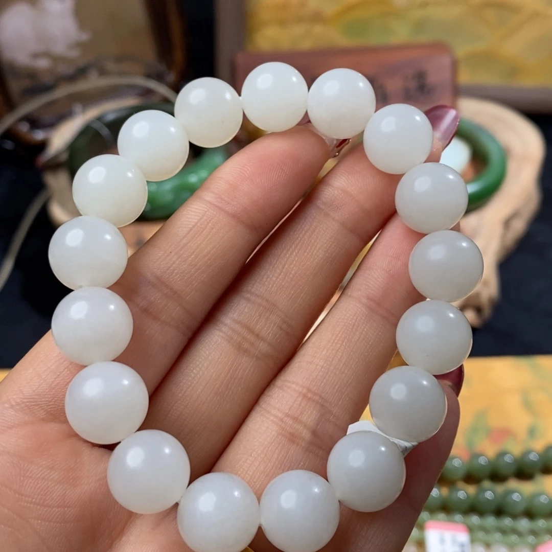 和田玉12mm圆珠白玉未镶嵌