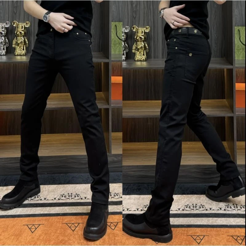 2025新款-男士轻奢黑色牛仔裤-防褪色修身高弹百搭小脚裤73时尚