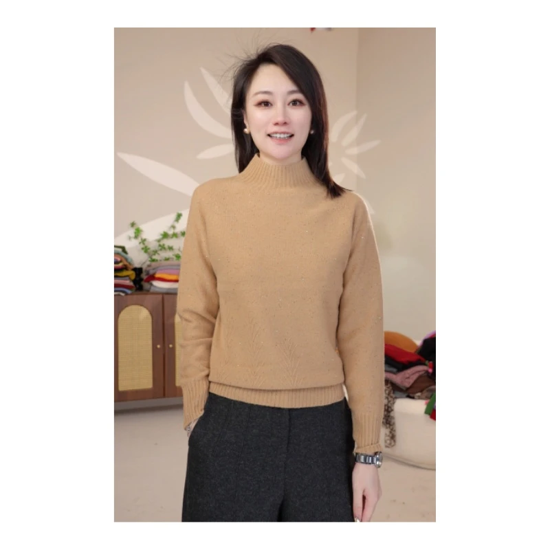 【五彩缤纷】女士半高领100全羊毛秋冬新款气质针织打底衫百搭8001