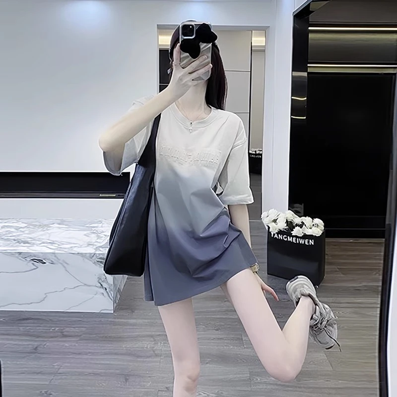 复古灰色短袖t恤女夏季宽松2025新款高级设计感小众潮牌上衣女