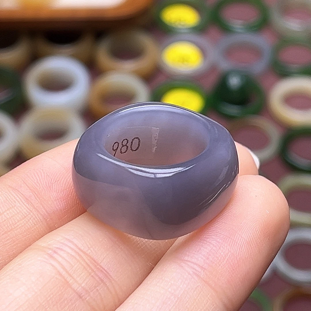 和田玉未镶嵌戒指16.9深葡萄紫