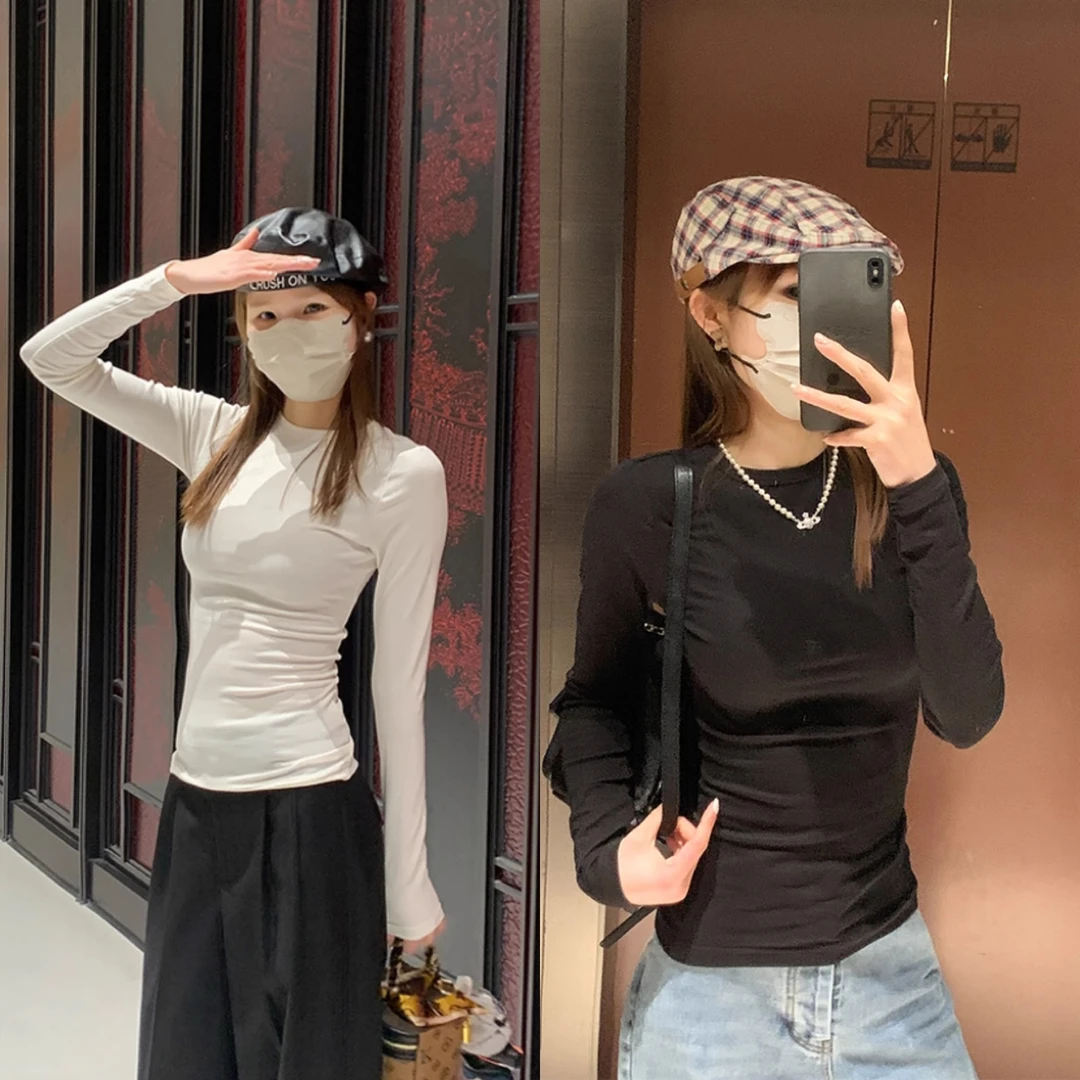 mcc lemons 宅女同款 圆领长袖紧身显瘦弹力T恤女