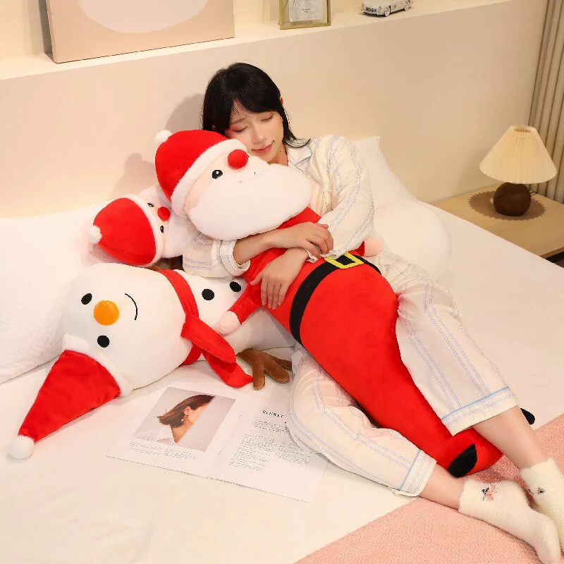 圣诞老人毛绒玩具雪人长条抱枕侧睡夹腿睡觉抱女生布娃娃圣诞礼物