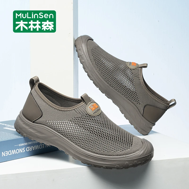 木林森网鞋2025秋季新款透气男鞋一脚蹬网面镂空休闲鞋软底爸爸鞋