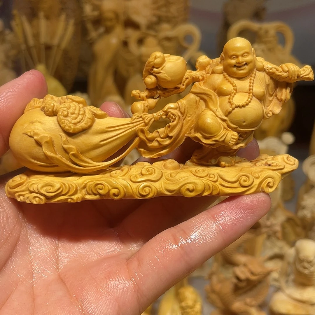 黄杨木黄杨木拉布袋弥勒佛