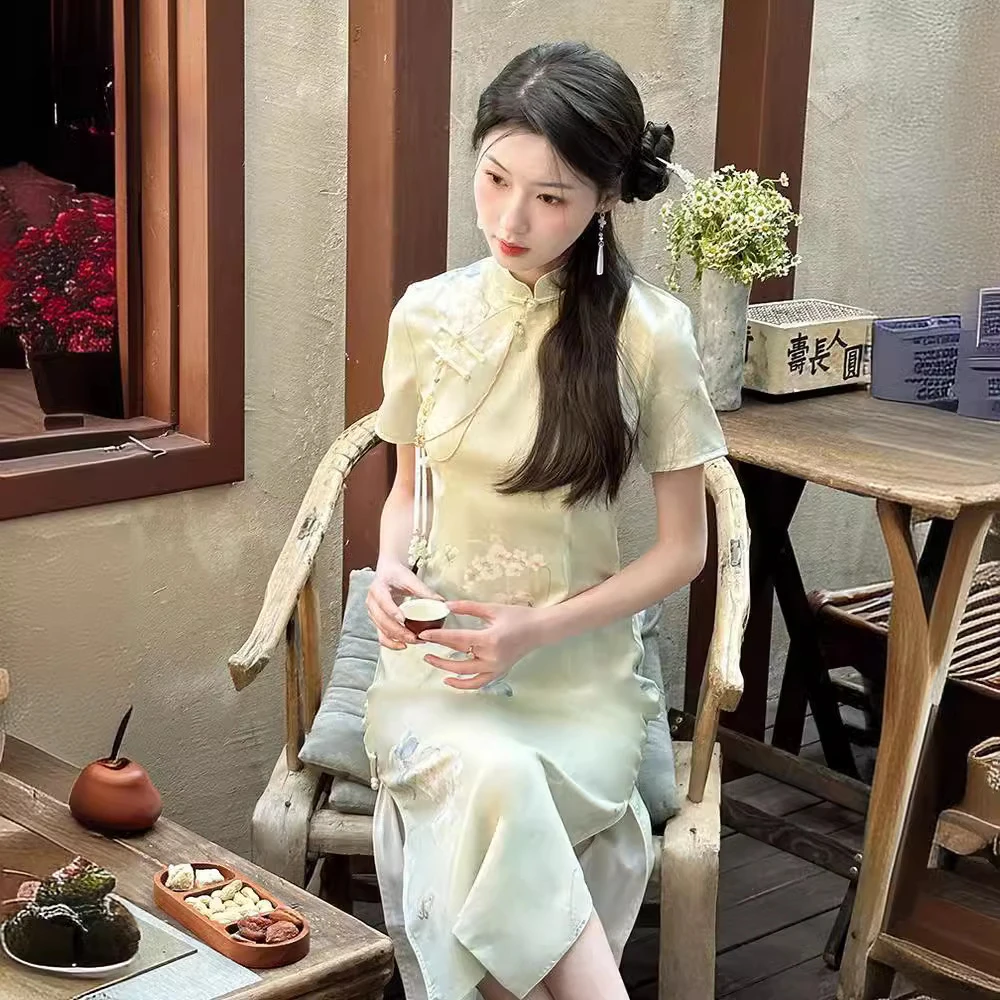 《远山黛》新中式旗袍绿色小清新改良复古中国风素雅春夏季新款