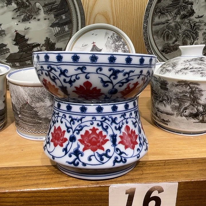 悠***杜青花釉里红缠枝莲茶漏