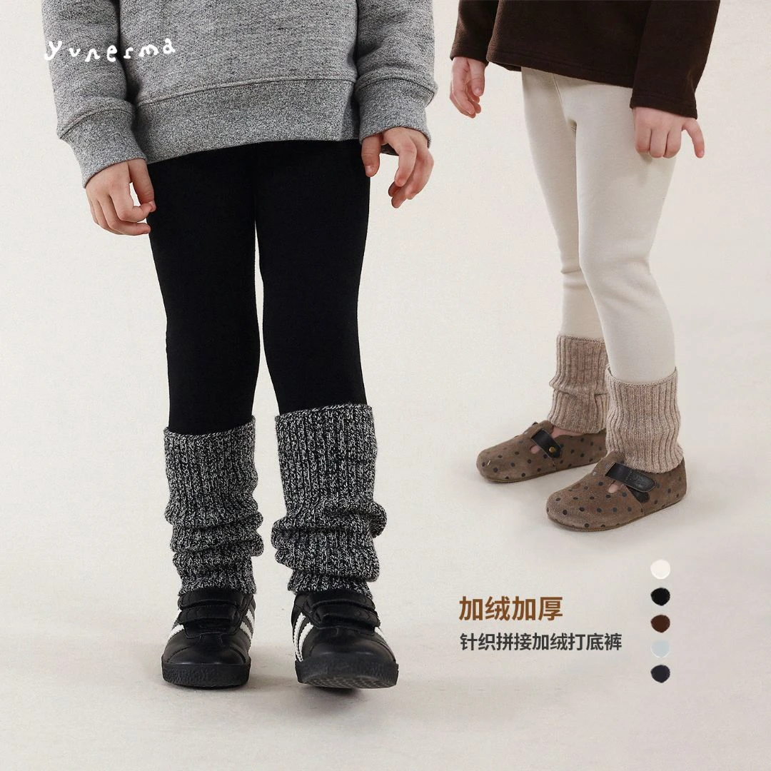 允儿妈女童冬季新款加绒针织拼接打底裤儿童秋冬时尚长裤儿童裤子