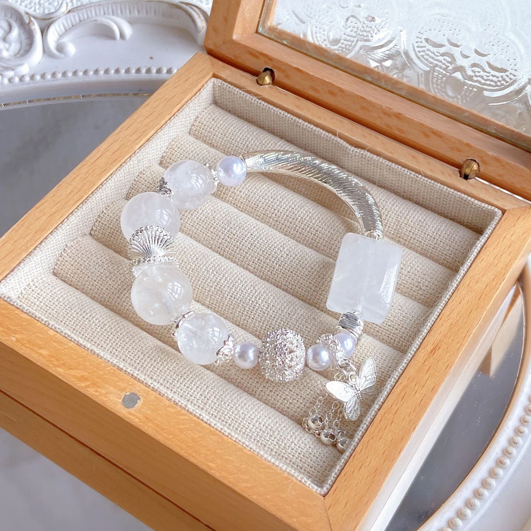 【夏雪】天然白水晶白幽灵无事牌婚纱白半镯