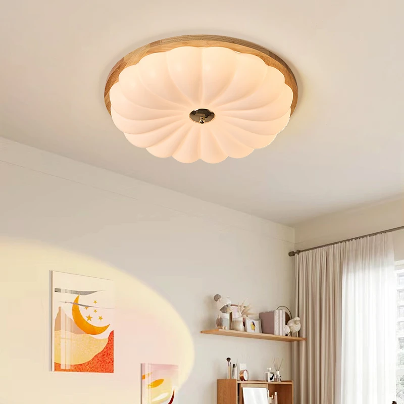 卧室灯法式奶油风原木色全光谱护眼书房吸顶灯餐厅灯中山灯具