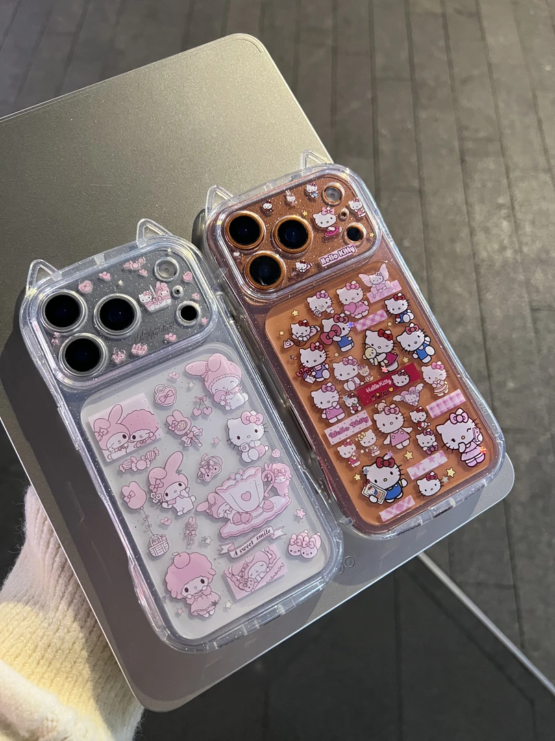 猫耳透明满屏KT猫美乐蒂茶杯手机壳适用iPhone17promax精孔萌系