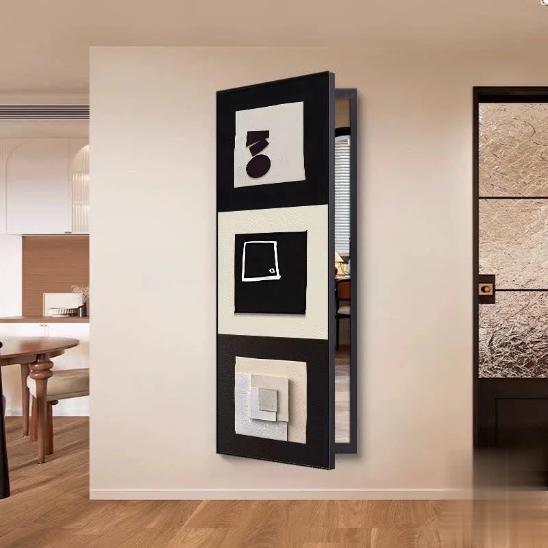 包安装-中古风家用穿衣镜客厅玄关装饰画创意简约抽象推拉全身镜