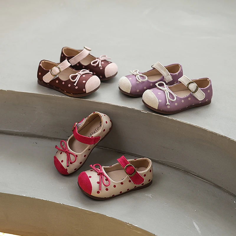 秋季新款复古波点公主鞋百搭小皮鞋魔术贴芭蕾小单鞋6319