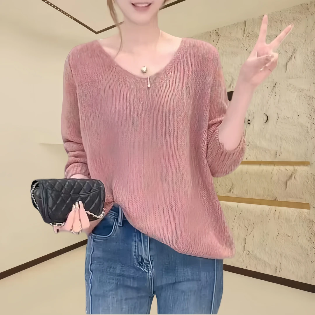 定制花线V领套头针织衫2025新款减龄时尚气质温柔百搭女士上衣潮