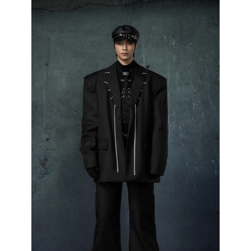 无人孤岛 高级感帅气个性金属链设计感西服宽松休闲百搭西装外套