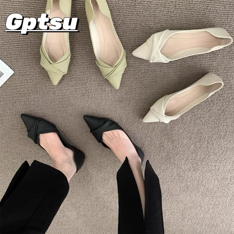 GPTSu晚风小跟单鞋女士温柔平底鞋新款法式软底黑色尖头豆豆女鞋
