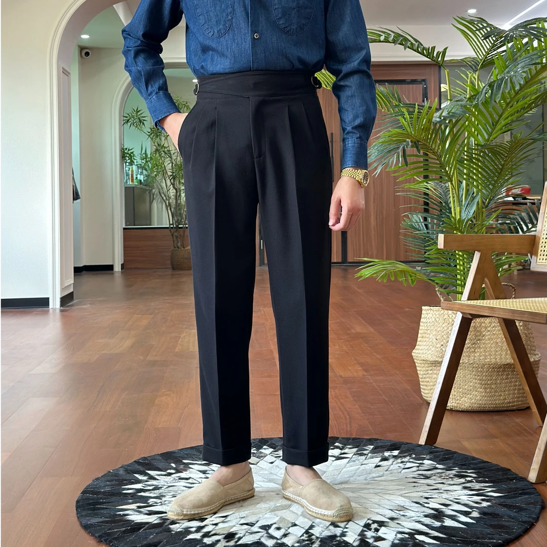 男士意式高腰商务绅士直筒长裤西裤宽松小西裤垂感休闲英伦风潮流