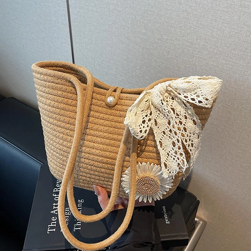手工编织包包女式2025新款潮流行休闲单肩包大容量沙滩度假托特包