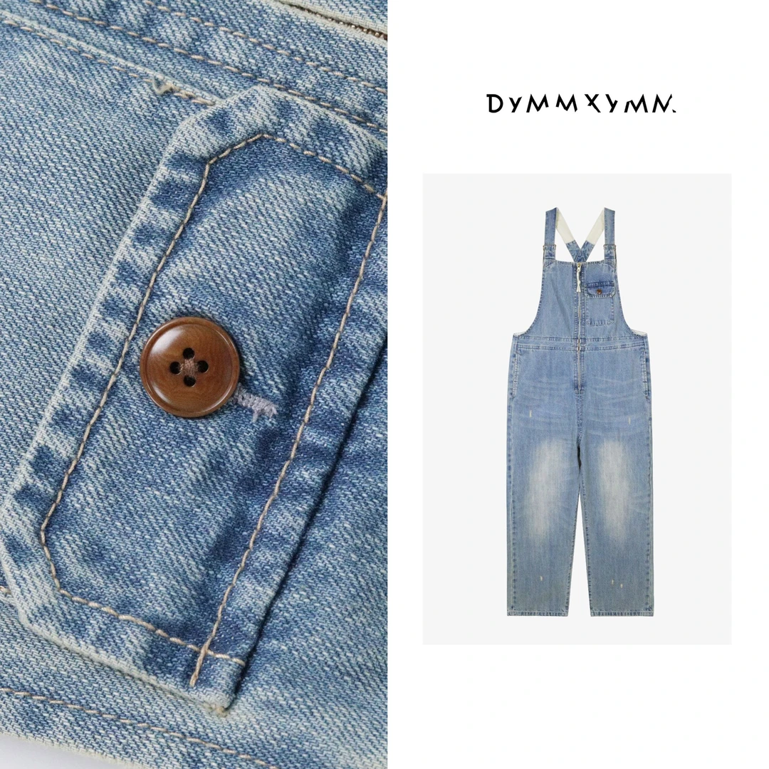 【DYMMXYMM】- .夏款极简风经典猫须水洗牛仔背带裤-5SS9588