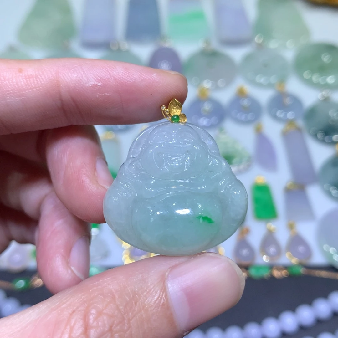 翡翠吊坠(不含链)18K金镶嵌