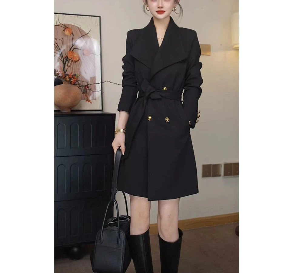 2025冬季新款爆款洋气女装时尚大领口风衣外套高级感收腰排扣风衣