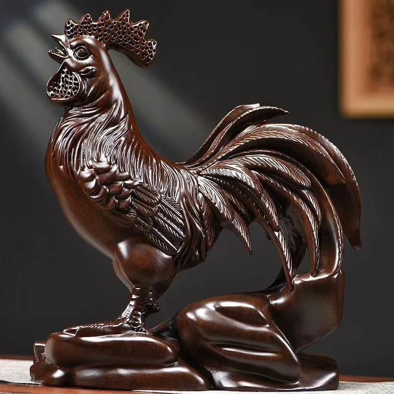 高15公分黑檀木雄鸡木雕摆件