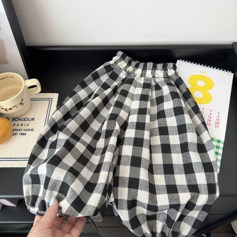 儿童夏季韩版格子防蚊裤2025新款男童女童薄款灯笼裤宽松百搭裤