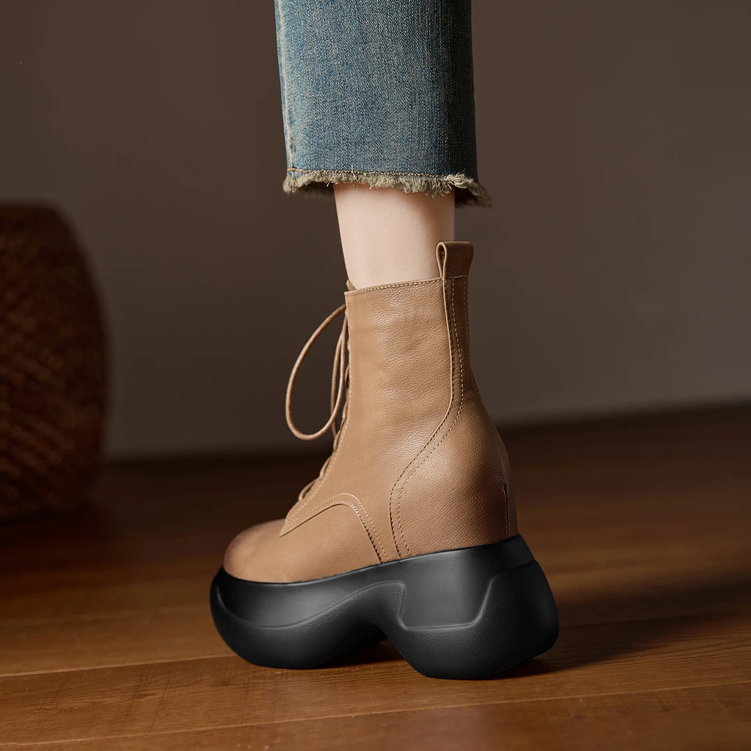 小个子增高11cm马丁靴女松糕底系带内增高短靴新款不累脚春秋单靴