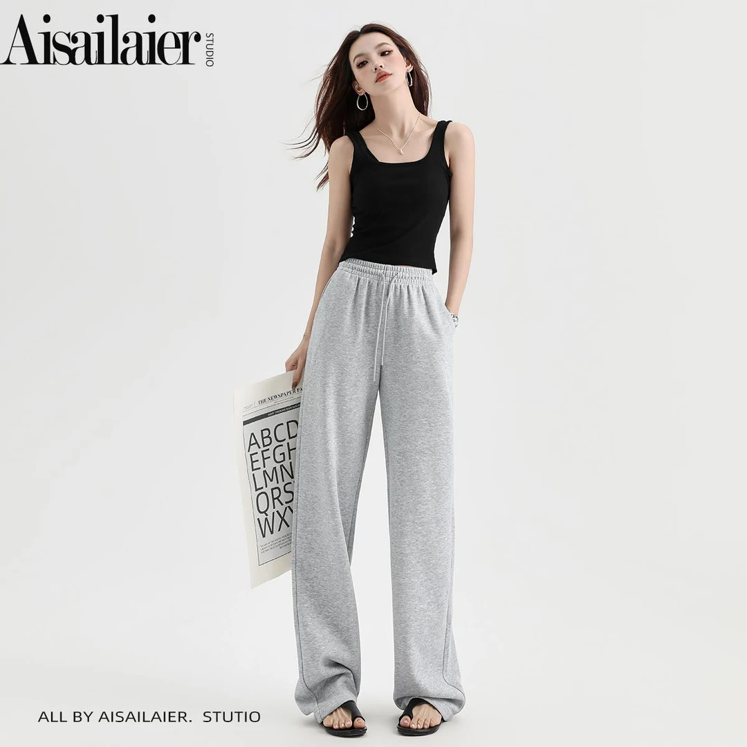 垂顺有型丨高腰窄版运动裤女2025春夏新款卫裤宽松显瘦休闲阔腿裤